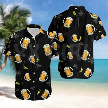 Poletne Majice Pivo Hawaiian Majica 3D Vsem Natisnjeno Hawaiian Majica za Moške, Za Ženske Harajuku Priložnostne Srajco Unisex