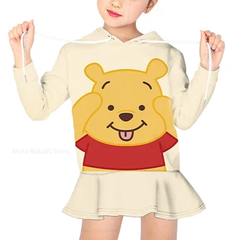 Nova jesen in zimo, otroška oblačila, casual risanka tiskanje dekleta pulover s kapuco Disney Winnie the Pooh obleko pulover dekleta