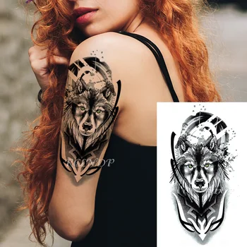 Nepremočljiva Začasni Tattoo Nalepke Totem Volk Black Totem Vzorec Ponaredek Tattoo Flash Tatto Roko Body Art za Dekle Ženske Moški