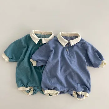Korejski Novorojenčka Poletje Romper Baby Boy Bodysuit Polo River Kombinezon Bombaža, Kratek Rokav, Dojenčkov, Otrok, Nositi Oblačila Vrhnja Oblačila