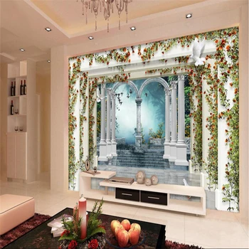 beibehang Roman stolpec vrt rose de papel parede 3D Ozadje TV Ozadju Zidana za dnevne Sobe, Velike Slikarske Doma Dekor