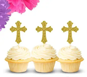 bleščice križ Obhajilo rojstni dan cupcake toppers krst krst stranka dekoracijo kolobarni hrane zobotrebci