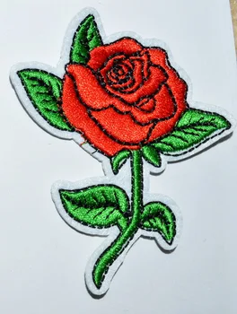 (5 kos) rdeče vrtnice cvet cvetni retro boho appliques železa na popravke( približno za 6,5 * 8 cm)
