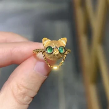Nove ustvarjalne naravno zeleno chalcedony Sven mačka obroči za ženske vrhunsko razkošje svetlobe Design občutek poroko srebrni nakit