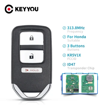 KEYYOU 3 2+1 Gumba za Daljinsko Smart Avto Ključ brez ključa Fob Za Honda 2015 2016 2017 FIT HR-V 2016 FCCID KR5V1X ID47 Čip 313.8 Mhz