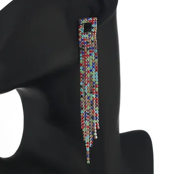 Dolgo Multi Drenažo Diamond Tassel Uho Pin Evropski in Ameriški Modni Večerno Obleko Uhani za Ženske High-end Nakit