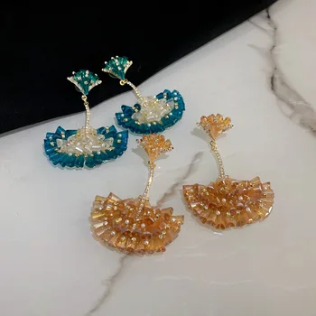 Kristalno Ginkgo Leaf Uhani online slavni modni uhani osebno design uhani