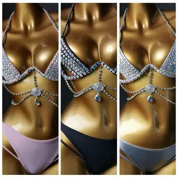 2022 Nov Trak, Jeklene Bikini Diamond Obliž Kopalke Tassel nočni klub Seksi Bikini Party Ženske Nositi Push Up Bikini Komplet