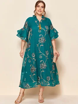 Nove Ženske Veliko Večerno Obleko Maxi 2022 Poletje Priložnostne Elegantno Modro Dolgo Abaya Muslimanskih Afriške Prevelik Oblačila L - 4XL