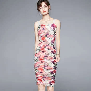 2021 Elegantno Seksi Pomlad Obleko Ženske Priložnostne Backless Cvjetnim Tiskanja Obleko za Bodycon Poletje Stranka Počitnice Stil Oblačenja Vestido