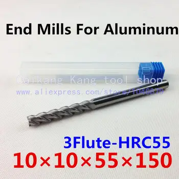 Novo 3 Flavta Glava: 10 mm Aluminij rezalnik Koncu mlin za Mletje iz aluminija Rezanje Trdota: 55HRC CNC Orodje 3F10*10*55*150 mm