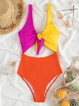 En Kos Bodysuit Mozaik Trdna Kopalke Ženske 2022 Bowknot Seksi Monokini Kopalke Plaža Obrabe, Kopalne Obleke Brazilski Poletje