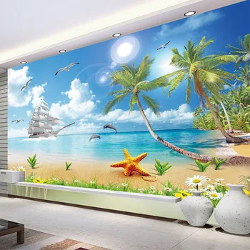Po meri Freske Ozadje 3D Obmorske Krajine Plaži Photo Steno Krpo, Dnevna Soba, Spalnica Ozadju Stene Pokrivna De Papel Parede