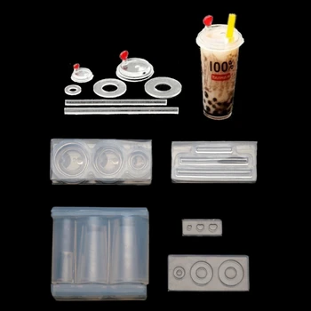 Ročno izdelan 3D Mini Mlečno Čaja, Steklenico Smolo Litje Plesni Silikonsko Plesni Kit Miniture Hrane Igrajo Mleko Čaj Pokal Plesni Obrti, Orodja