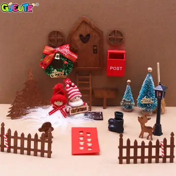 1 Nastavite Lutke Elf Vrata Božični Dekor Ponaredek Svetlobe Niz Klobuk Venec Mini Drevo Škatel Pravljice Toyhouse Miniaturni Model Scene