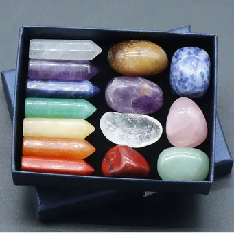 14PCS Naravnega Kamna Komplet 7 Chakra Reiki Healing Kremen Mineralnih Ornament Zdravljenje Gemstone Doma Dekoracijo Obrti Kamni Darila