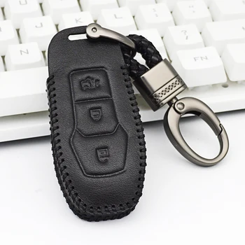 Usnje Avto Ključ Pokrov z Keychain za Ford Mustang 2015 Mondeo 2.0 T Fusion ROB 2013-2015 Za Ford Kuga Avto Dodatki