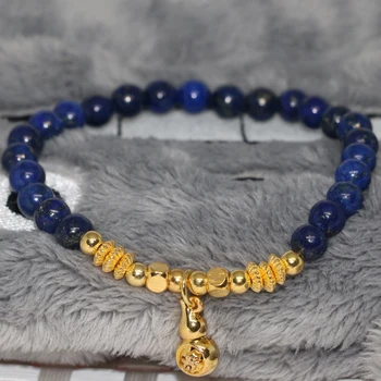Naravnega kamna lapis lazuli zapestnica za ženske 6 mm zlate barve distančnik modni modri krog kroglice antični nakit za 7,5 palca B1929