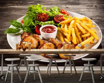 Pečen Piščanec Krompir, Zelenjava Ploščo Hrane 3d ozadje de papel parede za jedilnico, kuhinjo, fast food trgovina, restavracija, bar