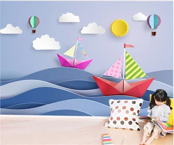 Po meri 3D katere koli velikosti, otroška soba ozadje zidana Skandinavski slog ladje, jadranje val ozadje nalepke de papel parede 3d