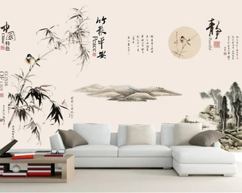 De Papel parede Kitajski slog, črnilo bambusa cvetje in ptice 3d ozadje,dnevna soba, spalnica TV steno papirjev doma decors zidana