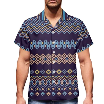 Plemenski Mozaik Vzorec Logotip, ki je Natisnjena na Plaži Hawaiian Luksuzna moška Majica Šport, Potovanja, Moda za Moške Slim Majica V-Neck Kratek Sleev