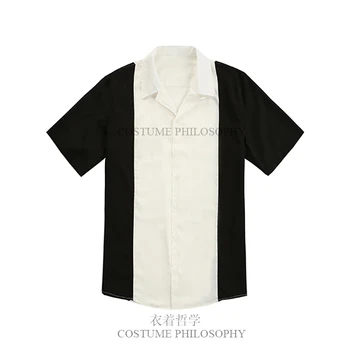 S-5XL 2018 Nove Moške Bigbang Lase Stilist Original Črno belo šivanje Kontrast barve kratka sleeved Majica Plus velikost kostumi