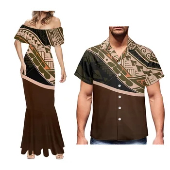 Moške Opremljena River Majica Z ženskimi Modnimi Dolgo Obleko Polinezijski Plemenskih Tiskanja Počitnice Stranka Par Obleko Poletje 2022