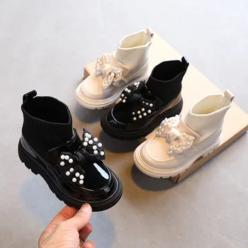 2021 Jeseni Novih Otroci Čevlji Dekleta Lok Priložnostne Modni Škornji Baby Ogledalo Usnjeni Čevlji Sladko Nazaj V Šolo Čevlji Vroče Moda