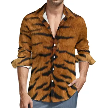 Tiger Print Majica Človek Živalske Kože Vzorec Priložnostne Majice Jeseni Stilsko Grafični Bluze Long Sleeve Vintage Oversize Vrhovi Darilo