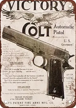 Colt M1911 Zmago Vintage Videz Razmnoževanje Kovinski Tin Prijavite 7X10 Cm