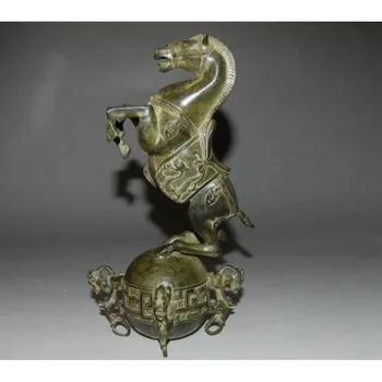 Kitajski Bronasto Vklesan Zmaj Konj na Žogo Zver Kip