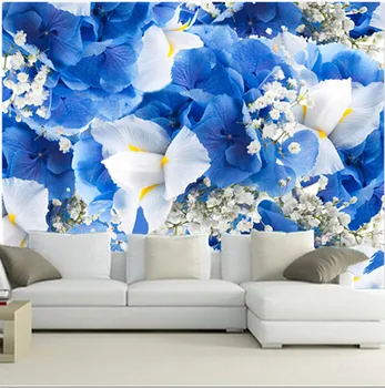 Po meri 3D freske,sveže in lepo modro in belo cvetje ,dnevni prostor kavč, TV steni spalnice ozadju stene papirja