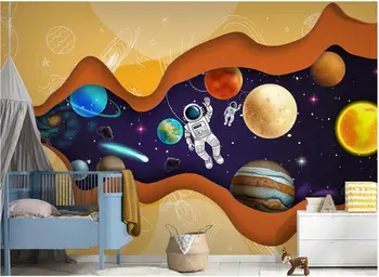 Po meri photo 3d ozadje Zvezdnato nebo astronavt prostor, znanost in tehnologijo, animacija v otroški sobi tapete za stene, 3 d
