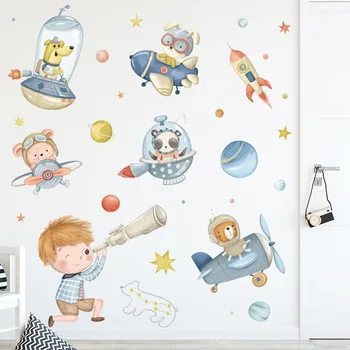 Živali Zrakoplova samolepilne Tapete Risanka Astronavt Vinil Freske za Otroke Otroci Soba Plakat Nepremočljiva Stenske Nalepke