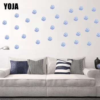 YOJA 6×6.2 CM 28PCS Modra Hydrangea Spalnica Dekoracijo Sten Nalepke Modni Sobi Doma Nalepke 8WS0054