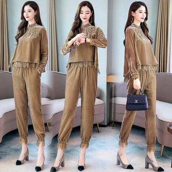 Ženske obleko 2020 novo korejska različica ženstvenost in žensko zlato žametno obleko hlače kratke kratek moda obleko, dvodelno,