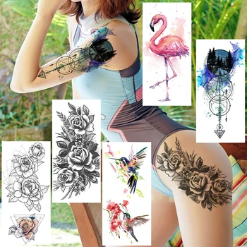 Akvarel Sidro Hummingbird Flamingo Začasni Tattoo Nepremočljiva Svinčnikom Skico Cvet Tattoo Ponaredek Ustvarjalna Body Art Dekor Tattoo