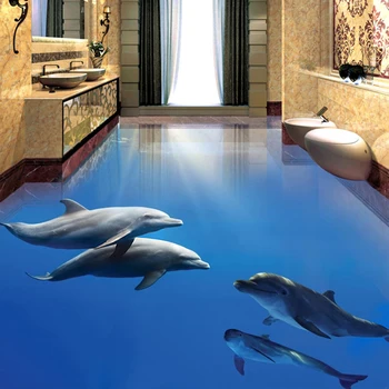 Po meri samolepilne 3D Tla Zidana Fotografijo za Ozadje Dolphin Podvodni Svet Talne Nalepke Nepremočljiva Steno Papirjev Doma Dekor