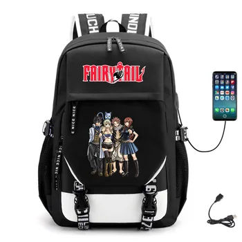 Anime Fairy Tail USB Tkanine Šolsko Platno Teenger Unisex Priložnostne Packsack Nahrbtnik Študent Visoke Kakovosti Laptop Torba