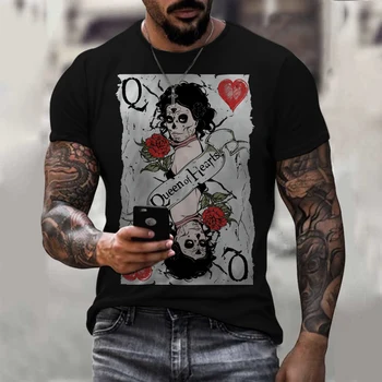 Blagovne znamke Moške Poletne Kratek Rokav Igralne Karte Q Številke 3D Tiskanih moška T-Shirt majica Retro Moda Ulične Velikost 3XL