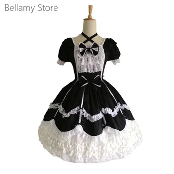 Narejena za vas Klasičen Gothic Lolita dnevno sodišče čipke zabuhle Kratek Rokav Obleka 4 barve